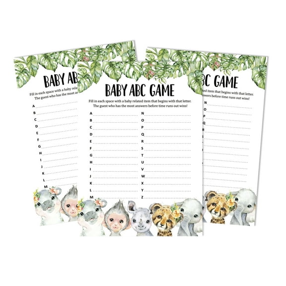 Inkdotpot Baby Shower Game Set Of 50 BabyAlphabetABCGame Safari Jungle Animals Party Supplies