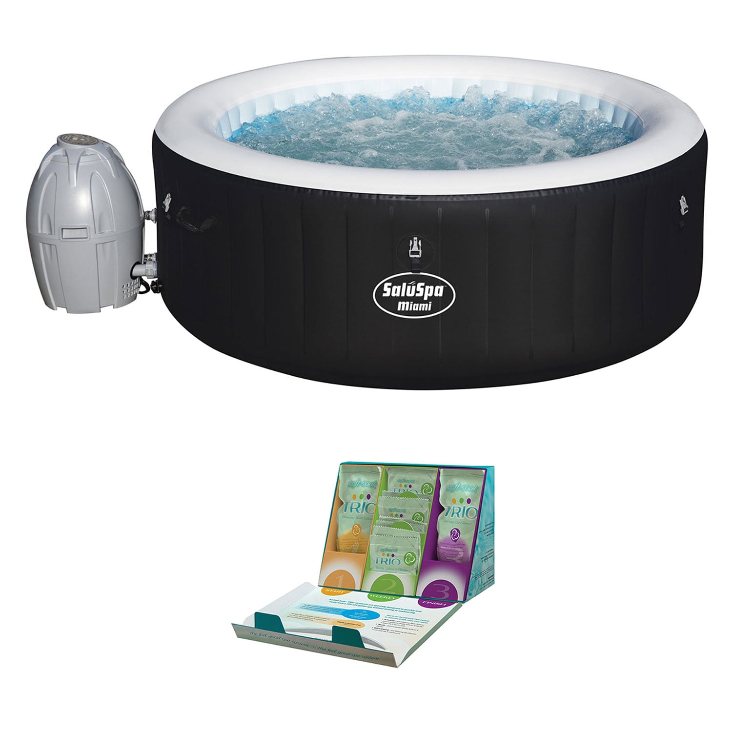 Bestway SaluSpa 4Person Inflatable Hot Tub + SpaGuard Water Softening