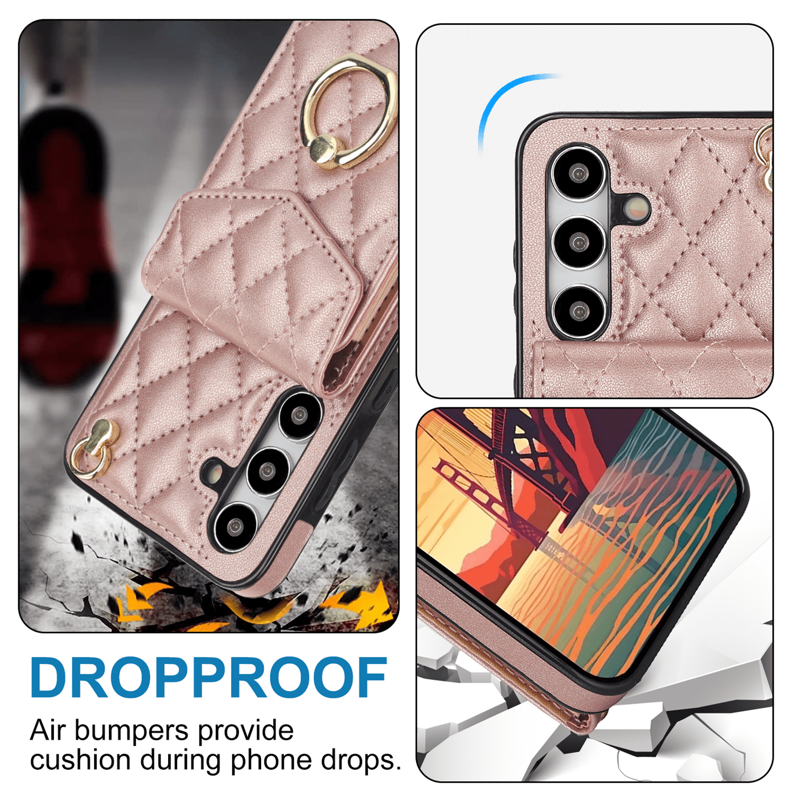 Asuwish Wallet RFID Blocking PU Leather Cell Phone Case with Tempered Glass Screen Protector, Wrist Strap for Samsung Galaxy S24 Plus, Rose Gold