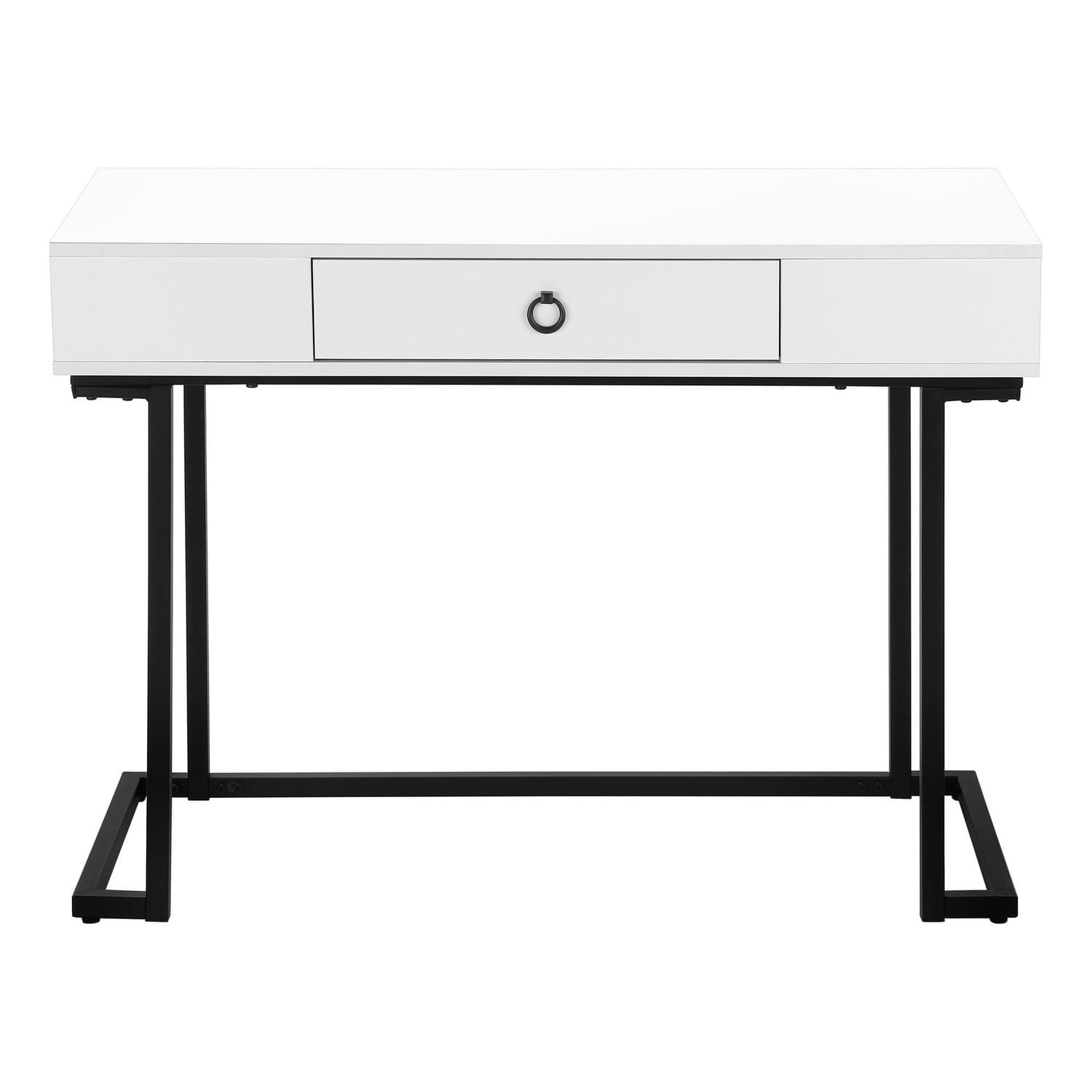 Monarch Specialties Computer Desk, Home Office, Laptop, Storage Drawers, 42"l, Work, Metal, Laminate, Glossy White, Black, Contemporary, Modern