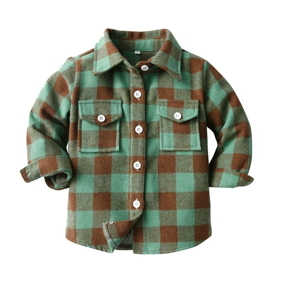 Veste Garçon Enfants Tout-Petit Bébé Unisexe Automne Hiver Hauts à Carreaux Chemise à Manches Longues Manteau Veste Cardigan Vêtements Veste pour Enfants (Couleur : Vert, Taille : 6-7 Ans)