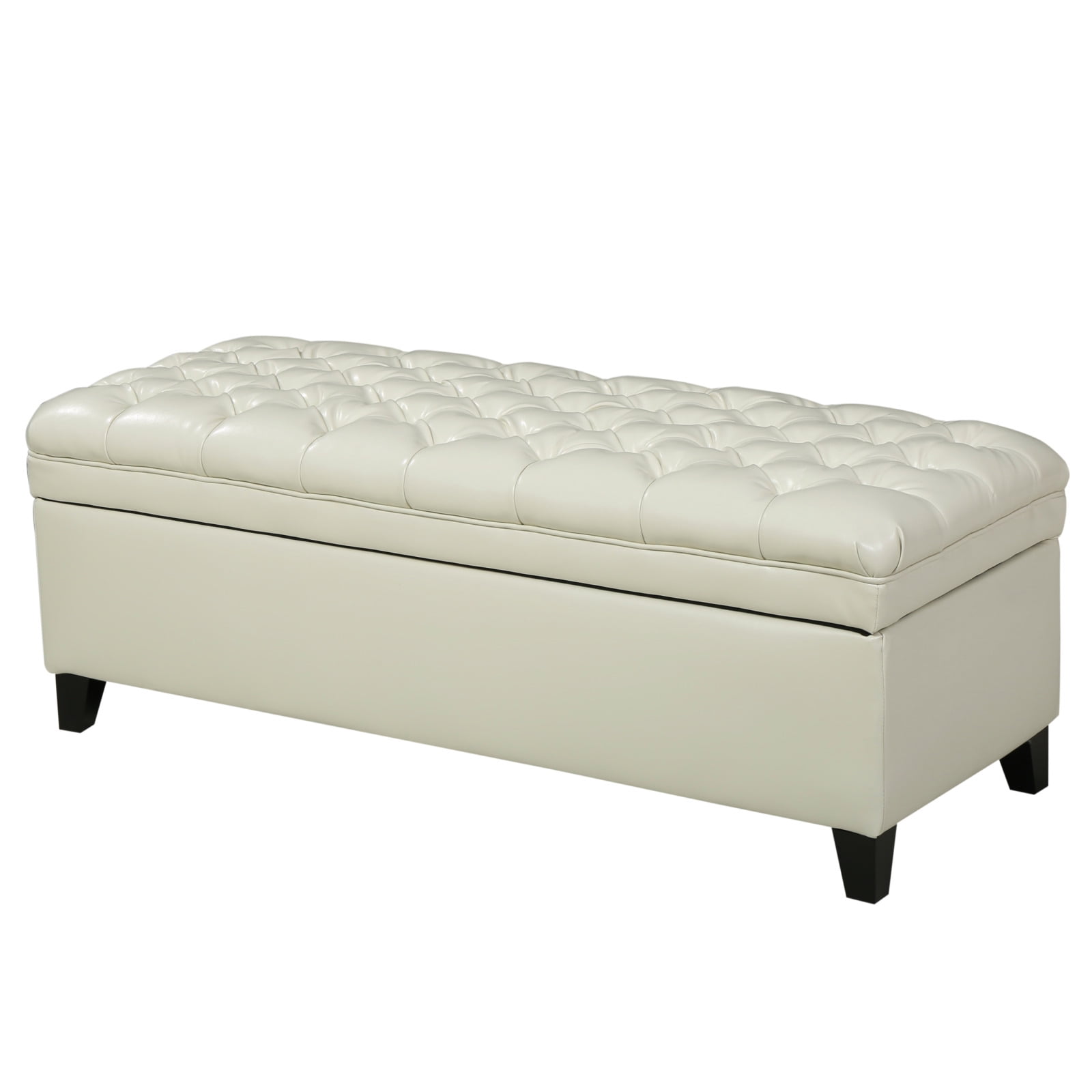 50" Storage Ottoman, Storage Ottoman Bench with Wooden Legs and Safety Hinge, Tufted Entryway Bedroom Bench, Holds up to 330 lb, for Living Room, Bedroom, Ivory