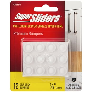 Super Sliders 1/2" Round Self Stick Cabinet Bumpers Plastic, Clear, 12 Pack