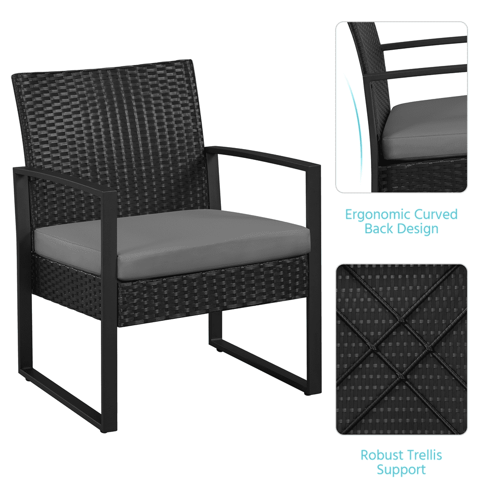 Yaheetech 3-Piece Modern PE Rattan Patio Bistro Set for Garden Backyard, Black