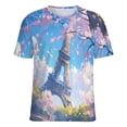 thumbnail image 5 of Blossoming Paris Eiffel Tower Women's Short Sleeve T-Shirt Crew Neck Casual Summer Trendy Loose Fit Tops, 5 of 6