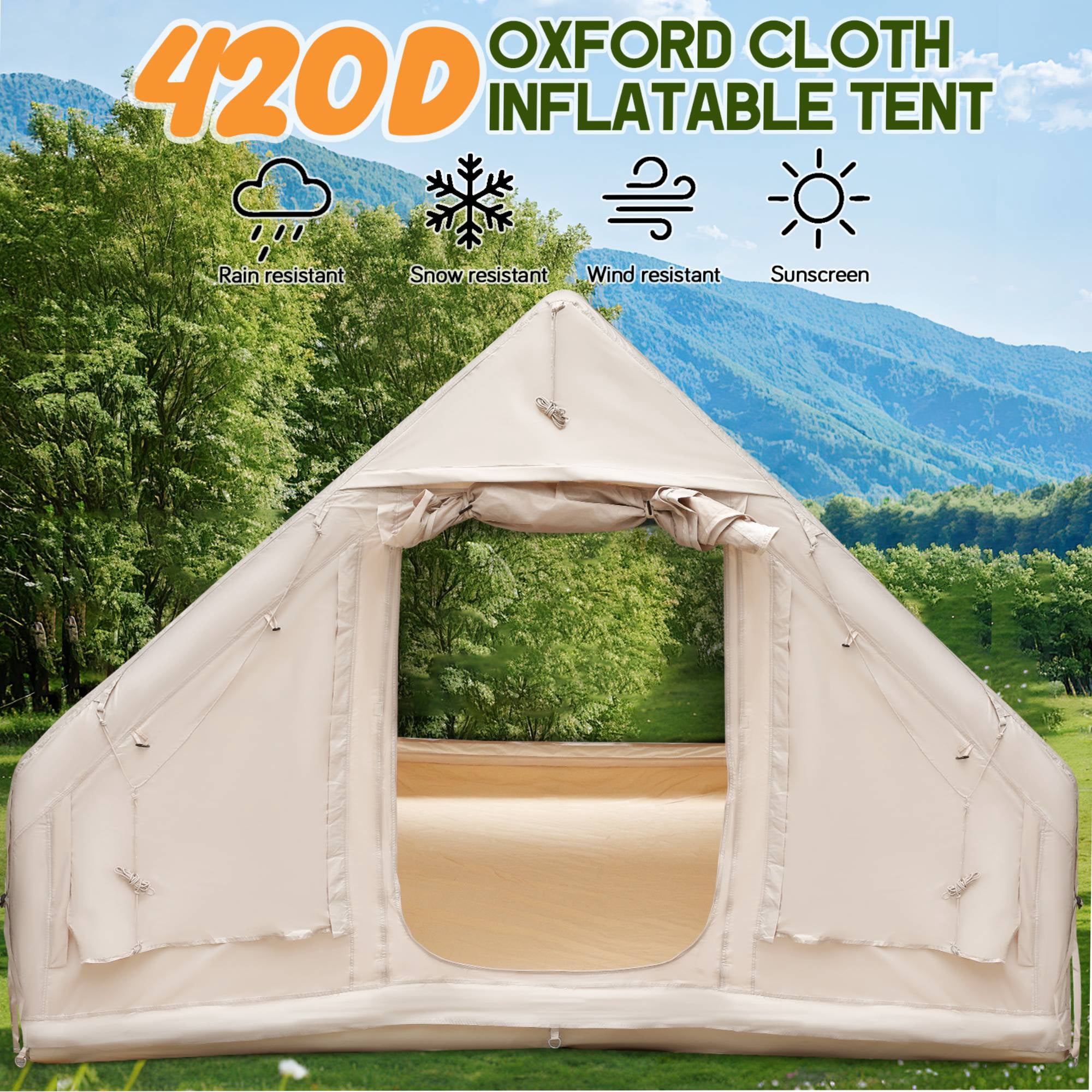 FRCOLOR Waterproof Inflatable Tent, Beige 420D Oxford Cloth for Outdoor Easy Setup and Enhanced Ventilation