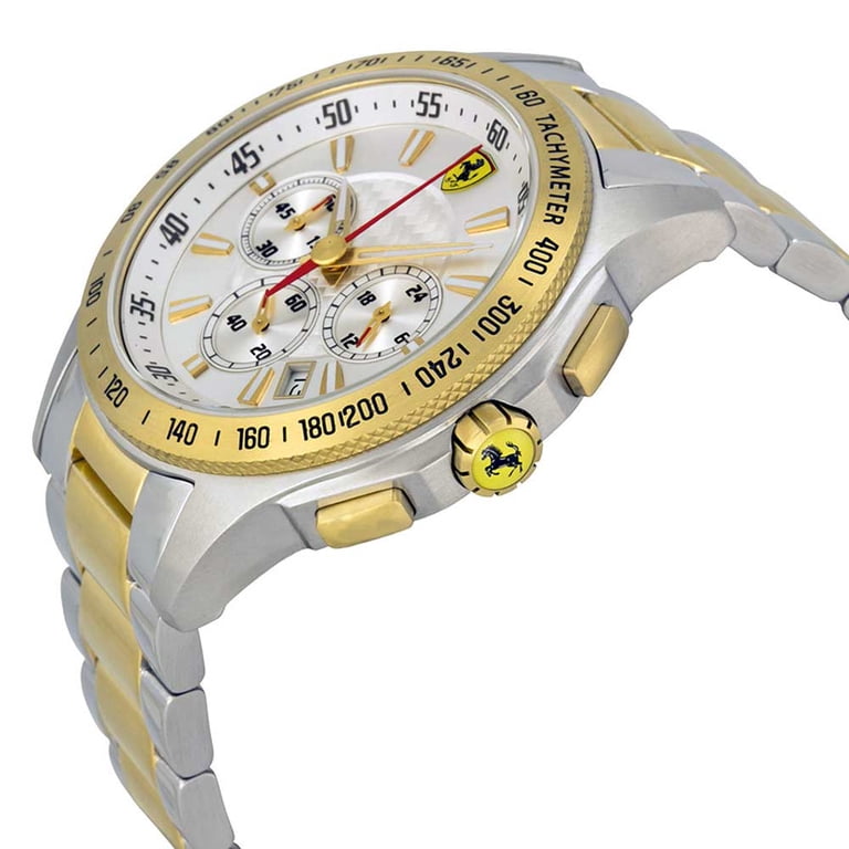 Ferrari 自動巻き時計 ゴールド/ホワイト　スケルトン仕様　スイス　メイド Ferrari 0830051 Men's Scuderia Chronograph Silver Dial Two Tone