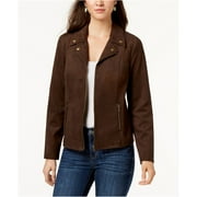 Style & Co. Womens Faux Suede Motorcycle Jacket, Brown, PL
