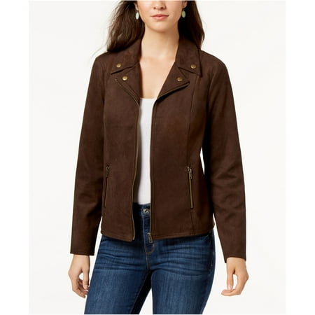 Style & Co. Womens Faux Suede Motorcycle Jacket, Brown, PL