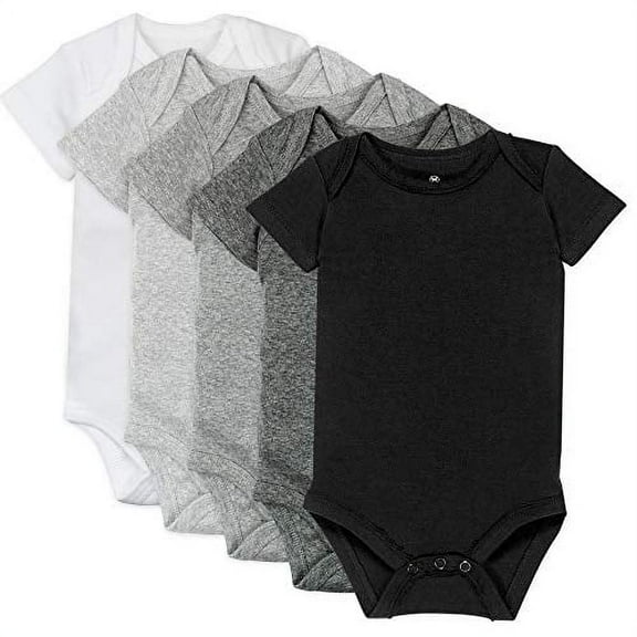HonestBaby 5-Pack Organic Cotton Short Sleeve Bodysuits, Gray Ombre, 3-6 Months