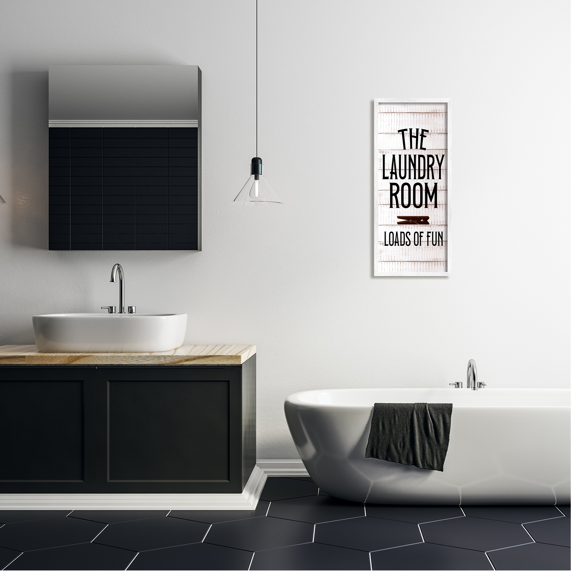 Stupell Industries Laundry Room Plank Pattern Typography Painting White Framed Art Print Wall Art, 13 x 30