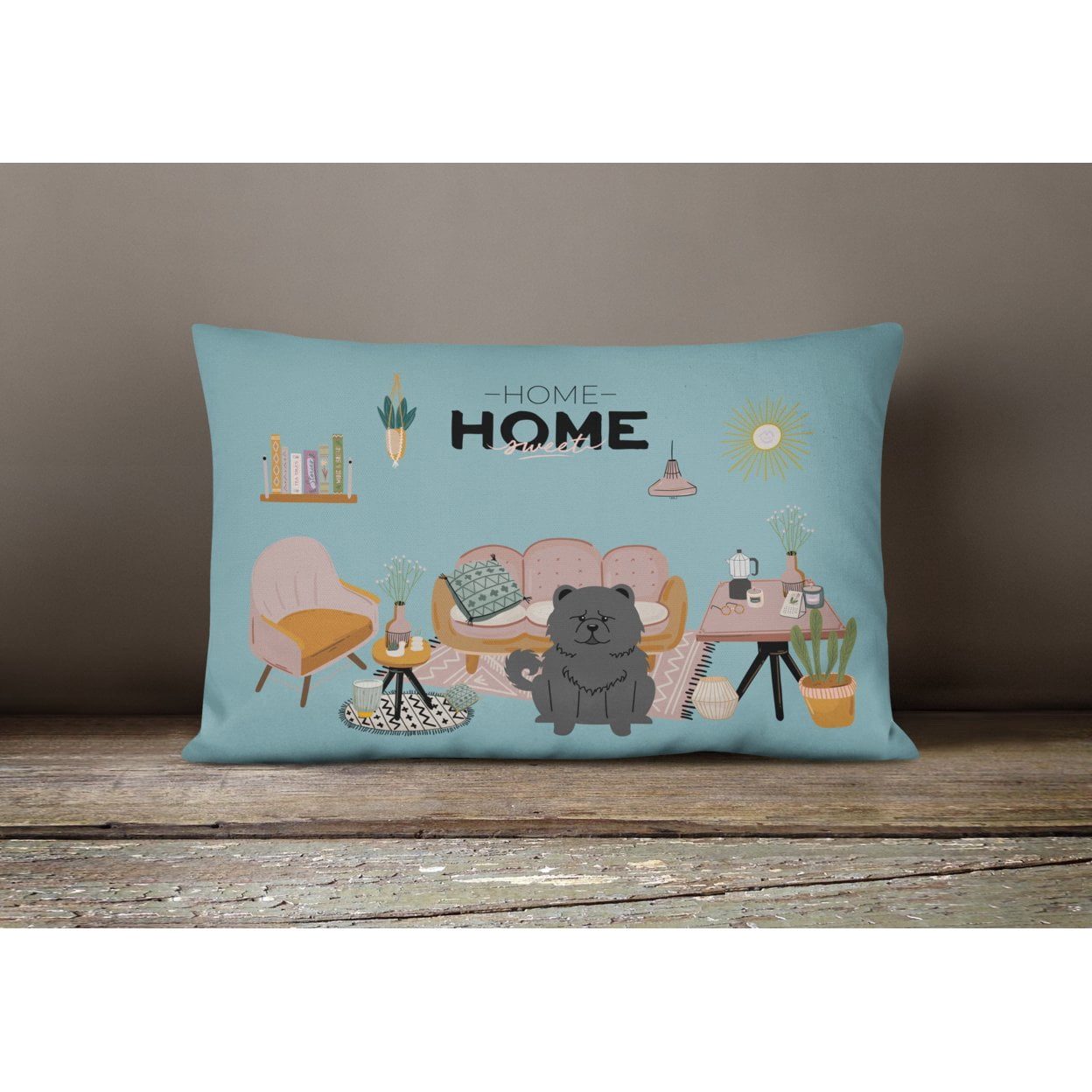 Carolines Treasures CK7988PW1216 Black Chow Chow Sweet Home Canvas Fabric Decorative Pillow 12H x16W multicolor