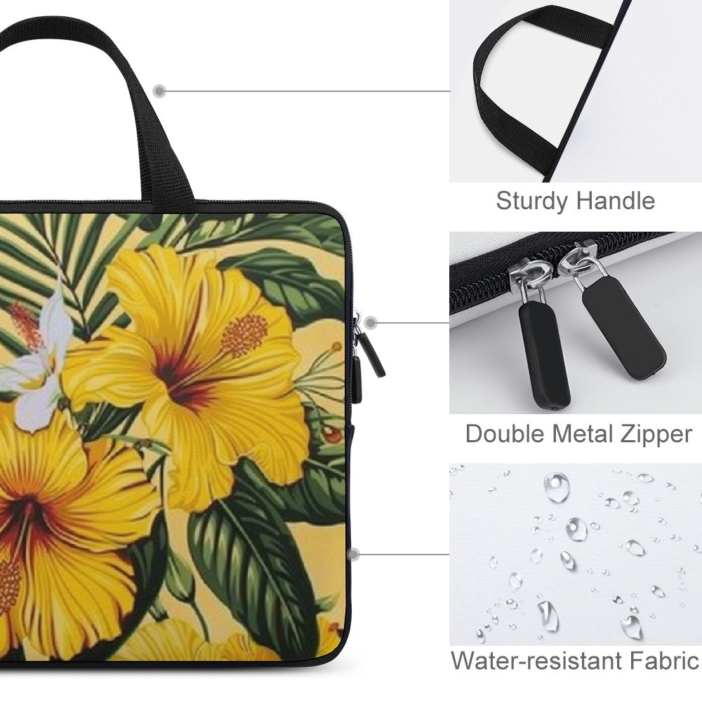 JRXY Flowers Yellow Green Laptop Bag Diving Fabric Soft Carrying Travel Case Computer Protective Handle Case 13inch
