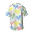 thumbnail image 2 of Xecao offers the Hand Drawn Colored Hearts for Men's Casual Short-sleeved Shirt, a button-up collared shirt with a pocket, perfect for beach vacations and yacht travel in the 3X-Large size., 2 of 7