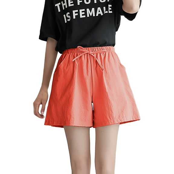 Jxximdong Shorts for Women Womens Casual Drawstring Sweat Shorts Elastic Waist Running Workout Shorts With Pockets Orange L Pants