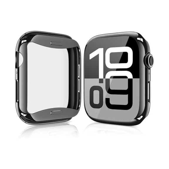 wonima88 [2 Pack] Case with Screen Protector for Apple Watch 11 (2025) 42mm, Slim Guard Bumper, Full Coverage Soft TPU Protective Cover for iWatch Series 11/10 42mm (1 Glossy Black   1 Transparent)