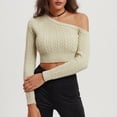 thumbnail image 2 of Lenpel Women's Sweaters Long Sleeve off Shoulder Cropped Pullover Knitted Tops 2024 Fall Trendy Sweater, 2 of 7