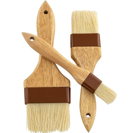 Restaurant-Grade Boar Hair Pastry and Basting Brush Set of 3 (1, 2 and 3 Inch). Ultra-Fine Hardwood Flat Brushes for Spreading Butter, Egg Wash or Marinade to Pastries, Dessert, Bread Dough or