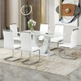 thumbnail image 2 of JUFU 71" Modern Dining Table Set for 6, Faux Marble Dining Table with White PU Leather Chairs and Silver Legs, Elegant Dining Room Set for Kitchen & Living Room, 2 of 8