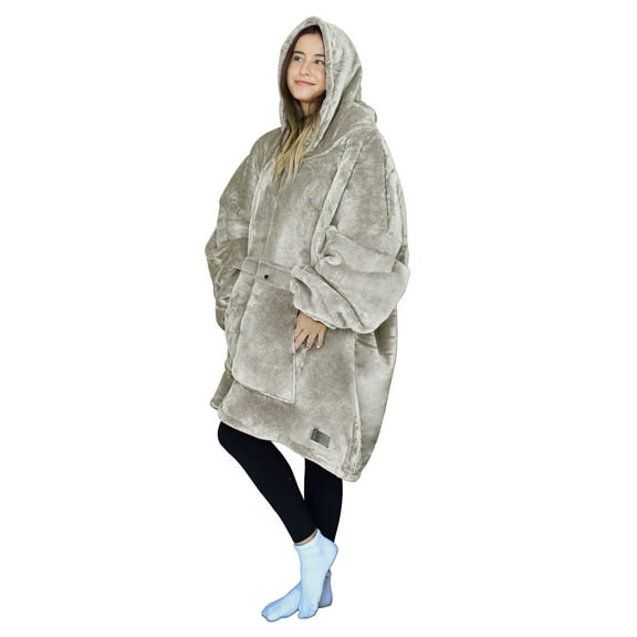 Tirrinia Womens' Hoodie Blanket Sweatshirt, Oversized Comfortable Fleece Giant Wearable Blankets, Hoodie Blanket for Men, Gift for Her Him, Latte