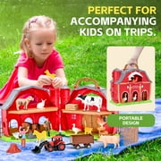 Farm Animal Toys - Red Barn Farm Playset with Miniature Animal Figurines for Toddlers, Realistic Pretend Role-Playing Game for Toddlers Learning Activities