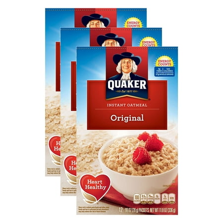 (3 Pack) Quaker Instant Oatmeal, Original, 12 Packets