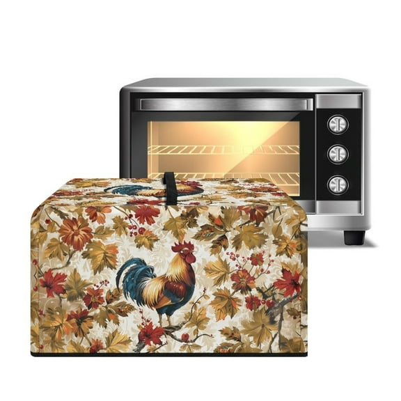 TSOVTHRID Rooster Maple Leaf Floral Print Microwave Oven Dust Cover Stain-Resistant Microwave Oven Cover Dustproof Kitchen Machine Cover Case Protections for Toaster Oven, 20.9"W x 15.7"D x 12.4"H, L