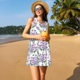 thumbnail image 3 of Easygdp Violets Flowers para Vestido Transpirable de Mujer, Vestido Suelto de Manga Corta con Pliegues y Bolsillos para el Verano, 3 of 7