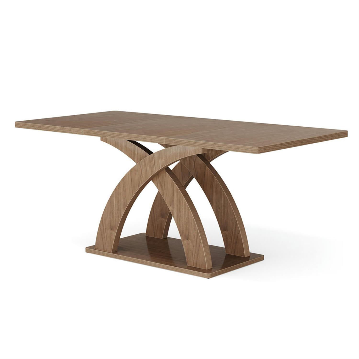 Demi Bonn 63" Modern Dining Table for 4 People, Wood Farmhouse Kitchen Dinner Table with Pedestal Base for Dining Room, Living Room Furniture, Brown