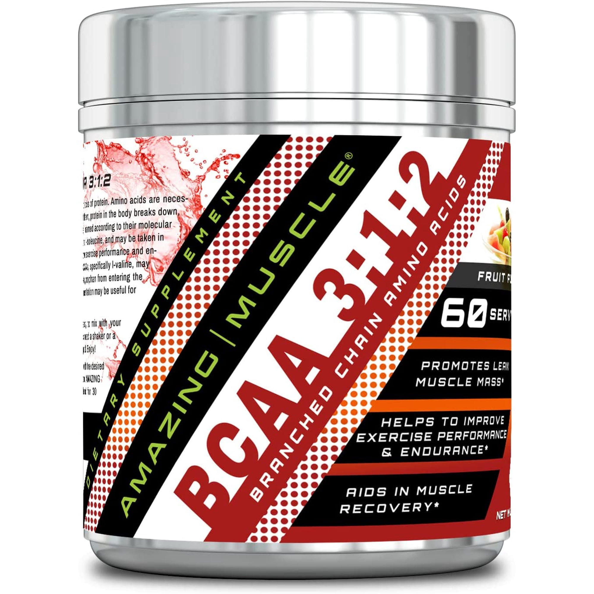 Amazing Muscle BCAA 3-1-2-60 Servings with Enhanced Chain Amino Acids Like L-Leucine, L-Valine, L-Isoleucine and More-Promotes Lean Muscle Mass-Helps to Improve Exercise Performance(Fruit Punch)