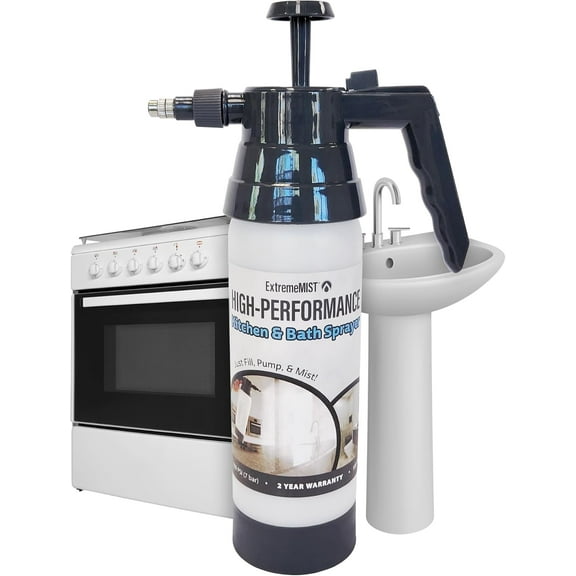 High-Performance Kitchen & Bath Sprayer | Refillable Pressurized Sprayer | Ultra-Fine Mister | Continuous Spray Bottle for Cleaning | 32 Oz Bottle