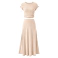 thumbnail image 5 of RFQWOVSR Women's Casual Knit Short Sleeve Crop Top High Waist Midi Skirt 2 Piece Set Elegant Summer Dress Outfit M, 5 of 5