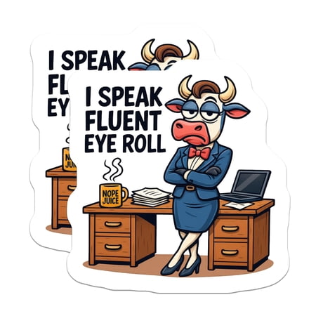 (2 Pack) Fluent Eye Roll Magnets - Sarcastic Office Humor Cow Decor - Funny Work Magnet for Refrigerator Desk Coworker - 5 Inches On Longest Side - Thick Durable Magnet - Made in USA - MAG22443