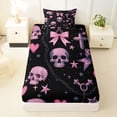 thumbnail image 4 of Manfei Gothic Coquette Halloween Twin Sheets for Teens, Black Pink Skull Bow Bedding, 3pcs, 1 Flat Sheet, 1 Fitted Sheet and 1 Pillowcase, 4 of 6