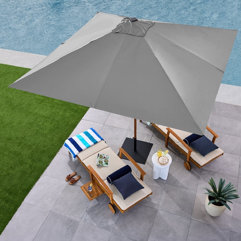 best gray patio umbrella with lights Best Choice Products 9ft Deep Square Solar LED Lighted Patio Umbrella w/ Woodgrain Pattern, UV-Resistant