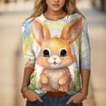 thumbnail image 2 of Women's Easter Print T-Shirt Crew Neck 3/4 Sleeve Top Orange S, 2 of 4