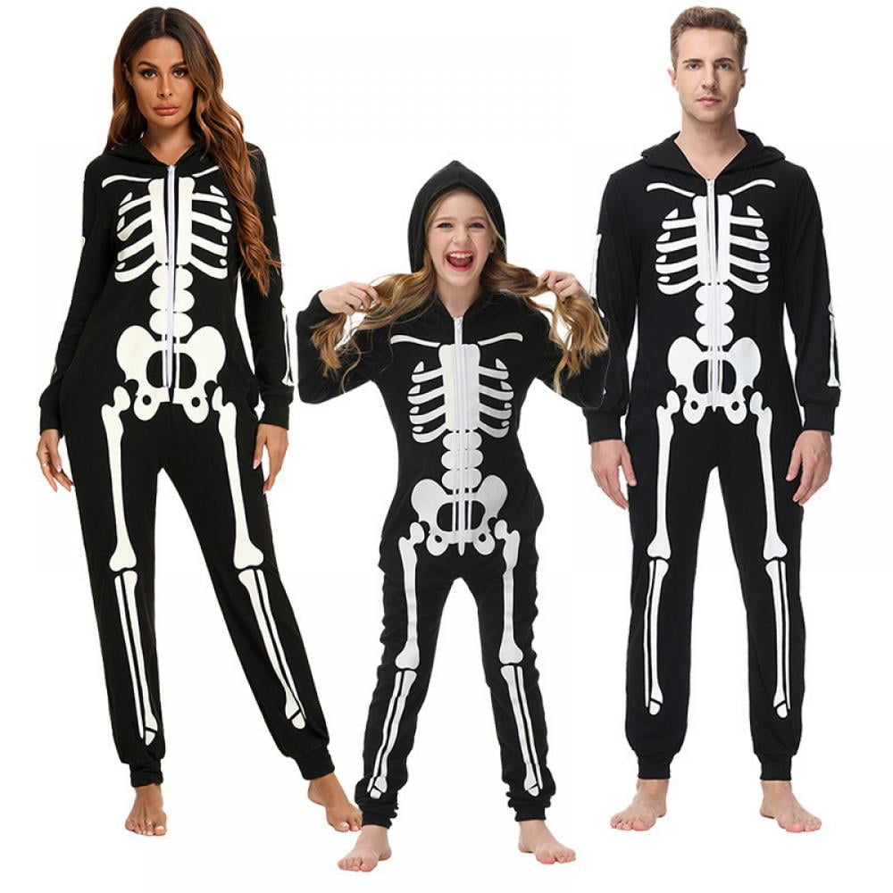 Family Matching Halloween Pajamas Set Cartoon Skeleton Adult Onesie Pajamas  