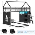 thumbnail image 6 of Low Bunk Bed Twin over Twin Size with 6 Storage Drawers and LED Lights, L-Shaped Floor Bunk Bed Frame with Open Storage Box, Safety Guardrail & Ladder, House Shaped Metal Bunk Beds for 2 Teens, Black, 6 of 10
