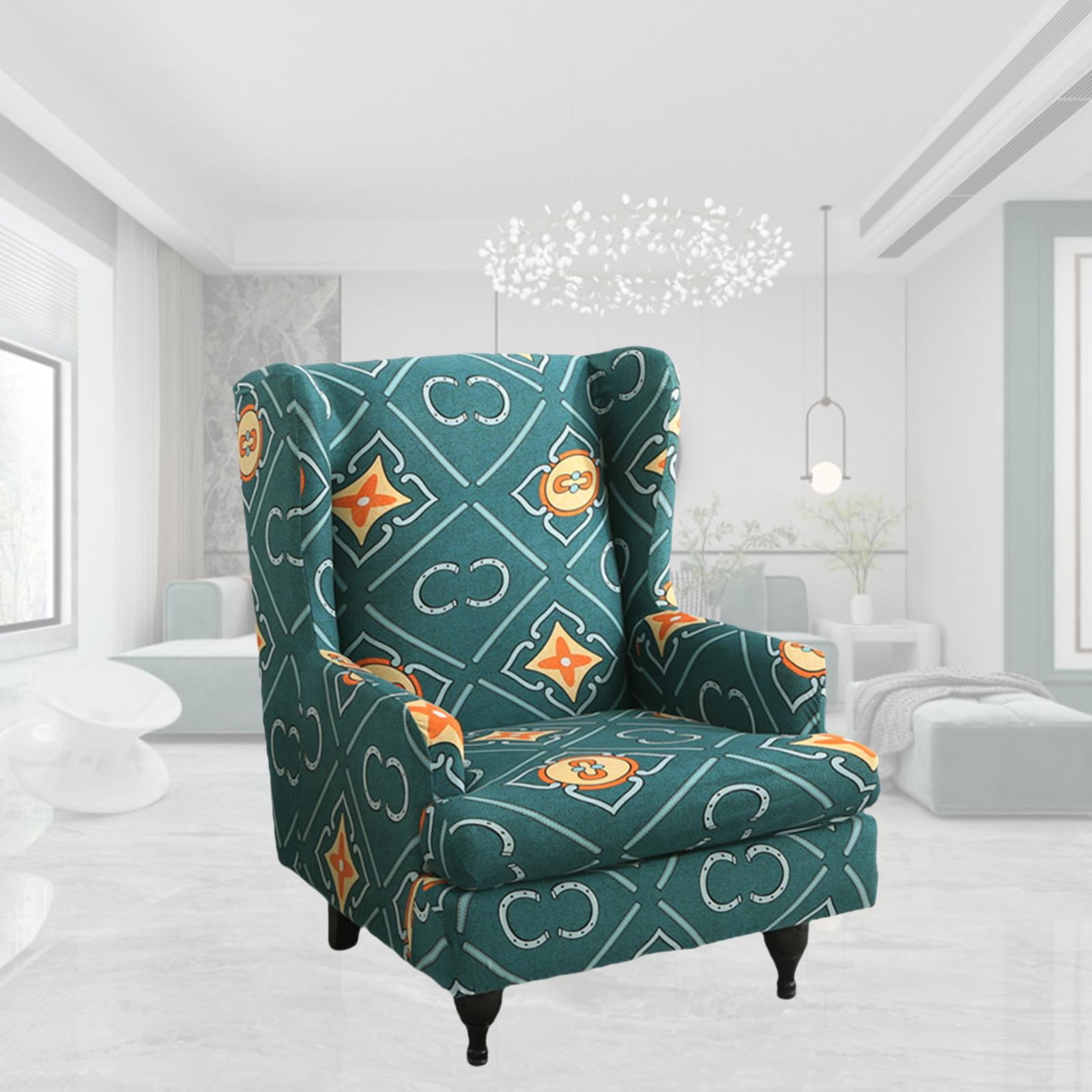 Stretch Wingback Sofa Slipcover Sofa Cover Furniture Soft with Seat Cover Set Removable Non Slip Home Living Room Decoration Green