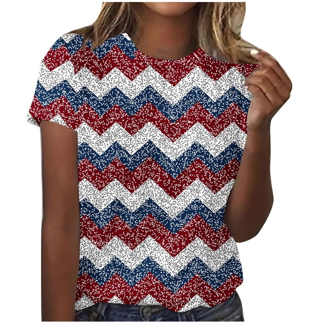 T-Shirt Décontracté pour Femme à Col Rond Imprimé, Manches Courtes, Été