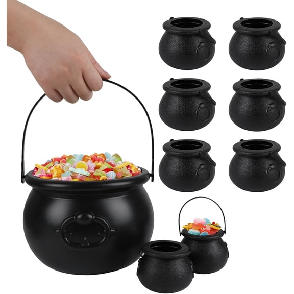 CPHDW7 Halloween Candy Jar for Decor, Witch Cauldron Cookie Bucket with Handle for Party Treats Jewelry and Office Desk Storage Black