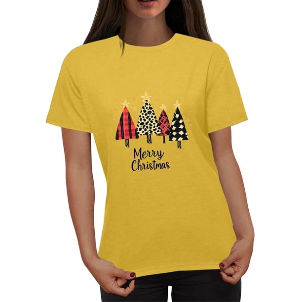 Puntoco Blusa informal de cuello redondo con estampado navideño para mujer