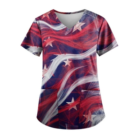 

Apepal Women Print Short Sleeve V-Neck Scrub Tops Working T-shirt
