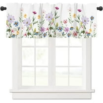 Jbralid Wildflowers Curtain Valance Spring Watercolor Flower Floral Print Valance Kitchen Curtains with Rod Pocket Plants Window Treatment Short Curtain Panels for Bedroom Living Room 54" X 18"