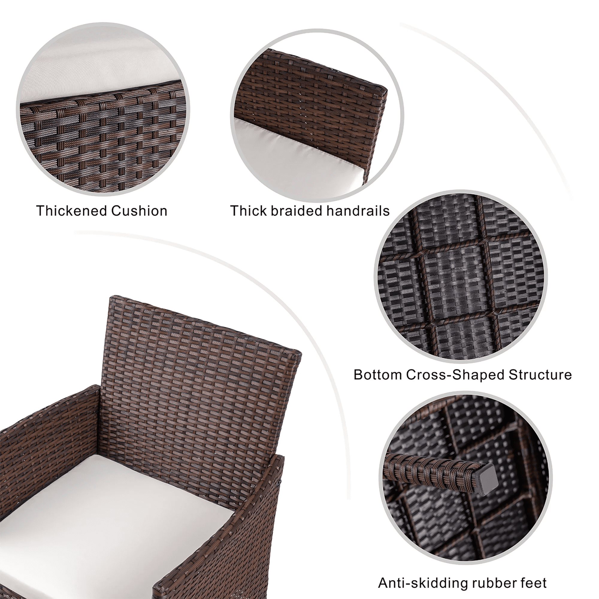 Walsunny 4 Pieces Patio Rattan Furniture Set,Wicker Conversation Set with Cushions and Tempered Glass Tabletop,Brown