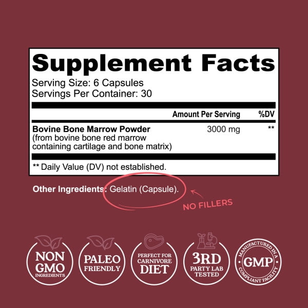 Left Coast Performance Bovine Bone Marrow Supplement - 100% Grass Fed and Pasture Raised in New Zealand- Supports Collagen, Joint, Bone & Immune Health- 180 Capsules