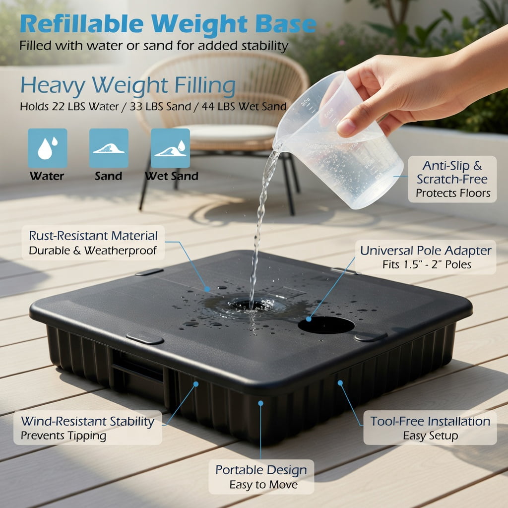 Resenkos Umbrella Base for Patio, Umbrella Stand Outdoor Base,Fillable Umbrella Base with Shell Texture and 3 Coupler Sizes-Black