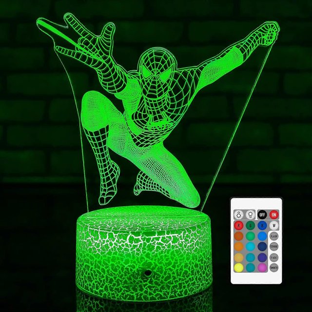Luz de noche para niños, regalo genial, lámpara 3D de Spider-Man con control remoto y toque inteligente, 7 colores + 16 colores cambiantes, juguetes regulables para niños de 3, 4, 5, 6, 7 y 8 años.