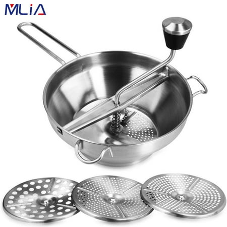 

MLIA Stainless Steel Food Mill Rotary Food Mill Vegetable Strainer Potato Shooter Grinder with 3 Milling Discs 1 Quart Capacity