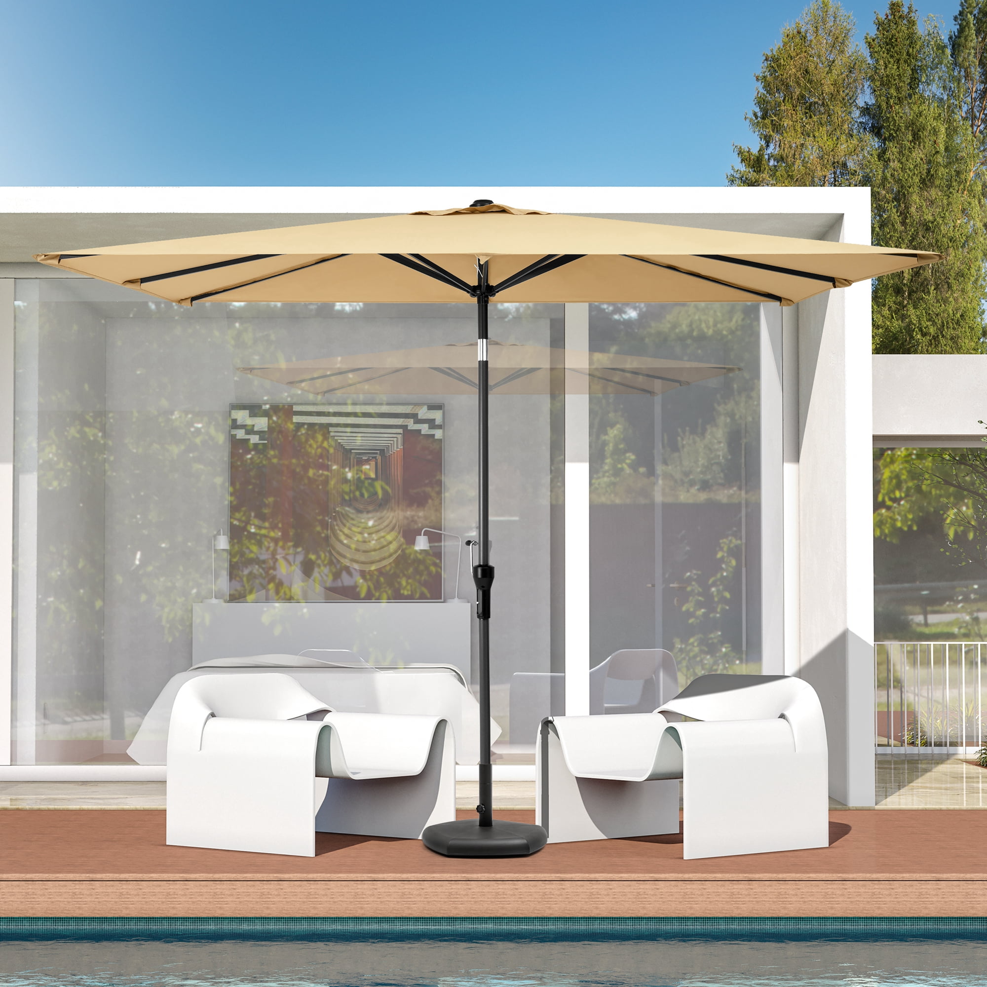 Crestlive Products 9 x 5 ft Patio Outdoor Rectangular Market Umbrella, Tan